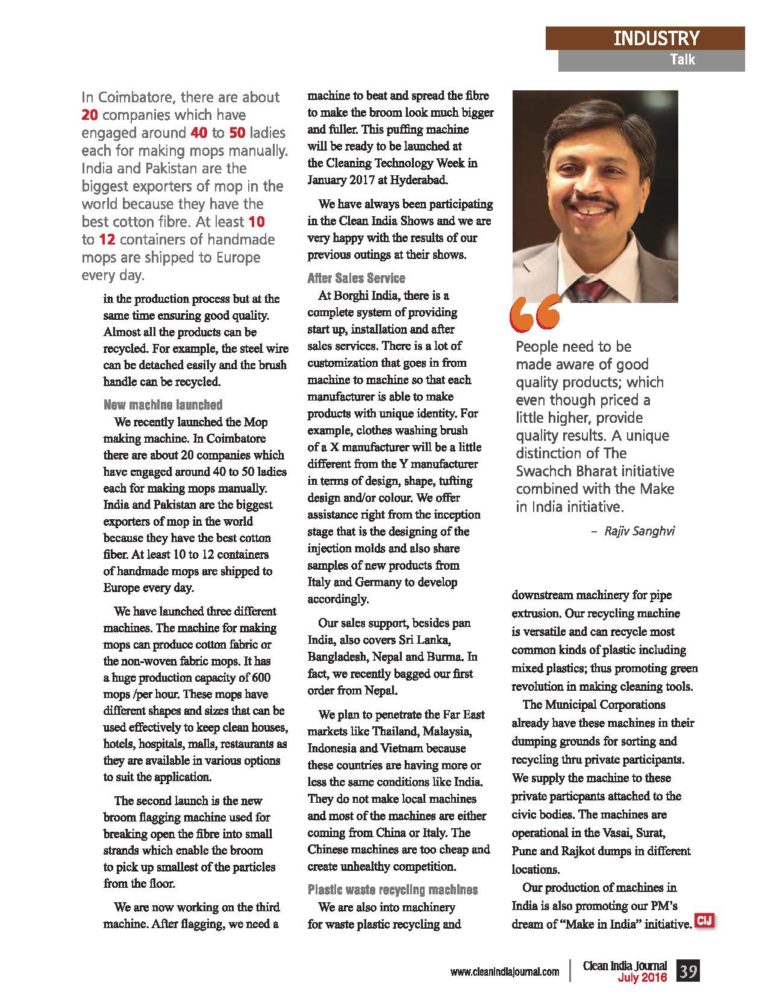 Interview with Rajiv Sanghavi in CIJ July 2016 Issue